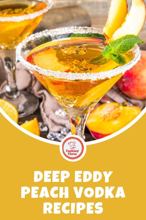 Here are some of the best Deep Eddy Peach Vodka recipes you can easily make at home, including martinis and lemonades. Deep Eddy Peach Vodka Recipes, Peach Vodka Drinks Recipes, Peach Vodka Recipes, Deep Eddy Vodka Recipes, Peach Vodka Drinks, Peach Martini, Cosmopolitan Recipe, Deep Eddy Vodka, Vodka Recipes Drinks