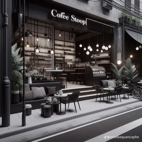 Black Coffee Shop Aesthetic, Black Coffee Shop, Aesthetic Cafe Interior, Cafe Designs, Aesthetic Cafe, Black Theme, Coffee Shop Aesthetic, Shop Aesthetic, Coffee Shop Design