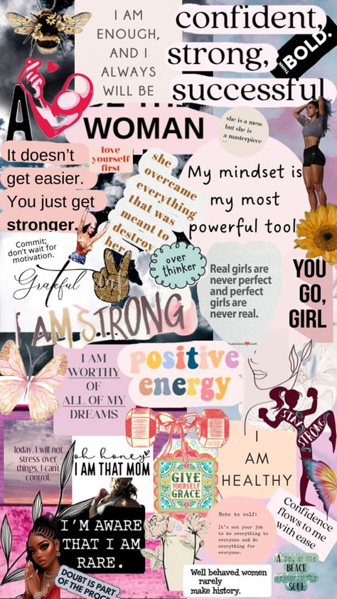 Self Esteem Collage, Powerful Women Collage, Collage Art Women Empowerment, Women Empowerment Pictures, Women Empowerment Collage, Collage About Yourself, Self Love Collage, Word Collage Art, Picture Walls