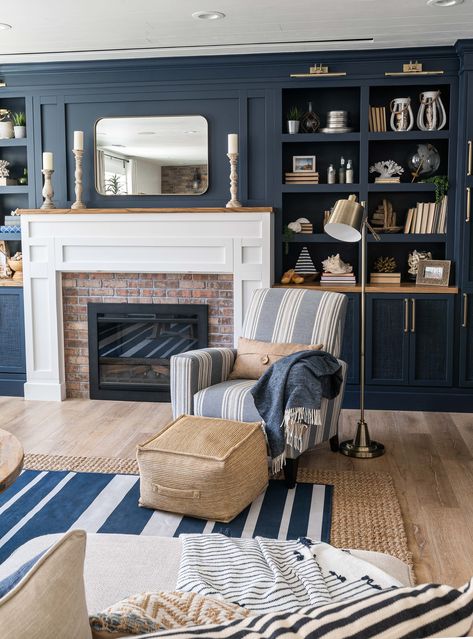 Nautical Academia Aesthetic, Nautical Basement Ideas, Dark Coastal Aesthetic Home, Masculine Coastal Living Room, Dark Coastal Interior, Dark Nautical Aesthetic Room, Masculine Coastal Decor, Moody Nautical Decor, Dark Coastal Living Room