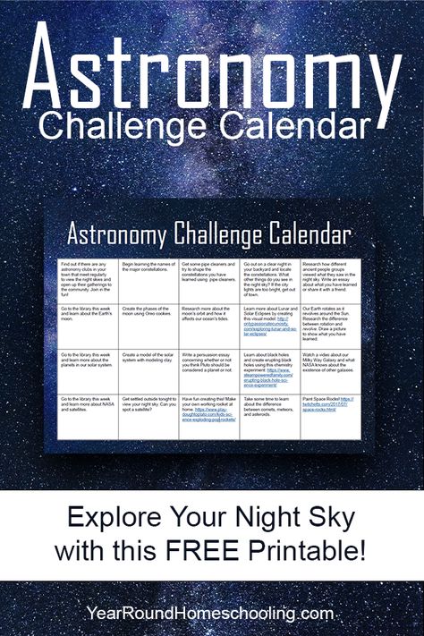 You and your kids will have a blast learning all about the night sky using this fun, activity filled Astronomy Challenge! #Astronomy #NightSky #DarkSky #Homeschool #Homeschooling #YearRoundHomeschooling Homeschool Astronomy, Elementary Printables, Free Homeschool Curriculum, Homeschooling Tips, Space Unit, Homeschool Routine, List Challenges, Homeschool Inspiration, Printables Freebies