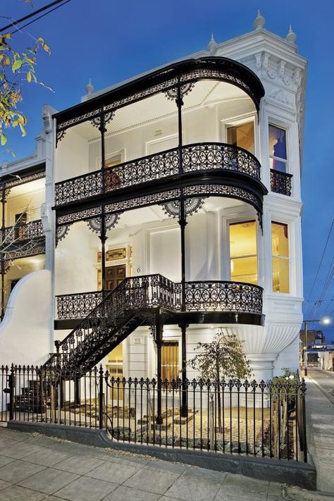 Melbourne, Australia: This house, Waterloo, is part of a row of Italianate terraces, which are each named after a battle. Together they form Lee Terrace, named after the architect and dating from 1890. Residence Architecture, Art Nouveau Arquitectura, Australia Photos, Beautiful Architecture, Beautiful Buildings, Amazing Architecture, Victorian Homes, Interior Architecture Design, Dream Homes