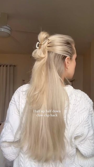 Kitsch on Instagram: "Check out this half up half down hair hack, featuring our award-winning open shape claw clip! ✨️ Let us know what you think in the comments below! 🤍⁠ ⁠ 📹️ @servinglocks @jilliankreski ⁠ ⁠✨Comment and like this photo for a chance to win a $100 gift card to Kitsch! One winner will be chosen and announced in our stories on the 1st of each month. Must be following us to win.✨⁠ ⁠ #clawclip #hairhack #viral #longhair #hair #hairstylist #hairstyles #haircut #haircolor #instahair #hairgoals #hairinspo #hairdresser #hairofinstagram #hairoftheday #hairfashion #inspiration #hairideas #kitsch" Hair Hack, Hairstylist Hairstyles, 100 Gift, Half Up Half Down Hair, Half Up Half Down, Claw Clip, Half Up, What You Think, Hair Hacks