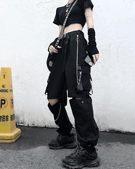 Gothic Hollow Out Streetwear Black Cargo Pants Featuring unique hollow-out details and a comfortable fit, these pants are perfect for a bold, edgy look. 💜 Shop Link: gothickawaii.com 💜 Item Link: https://gothickawaii.com/products/Gothic-Hollow-Out-Streetwear-Black-Cargo-Pants-p542344840 Jolynne Shane, Edgy Streetwear, Black Cargo Pants, Black Cargo, Edgy Look, Edgy Outfits, Out Of Style, Cargo Pants, Black Jeans