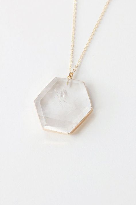 Natural Crystal Quartz Geometric Hexagon Pendant Crystal Quartz Necklace, Hexagon Pendant, Secret Place, Raw Quartz Crystal, Geometric Jewelry, Classic Jewelry, Hexagon Shape, Faceted Crystal, Crystal Quartz