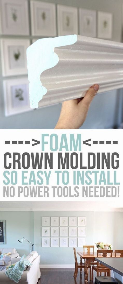 Foam Crown Molding, Crown Molding Installation, Foam Crown, Diy Home Upgrades, Crown Moldings, Home Remodeling Diy, Diy Remodel, Home Upgrades, Crown Molding