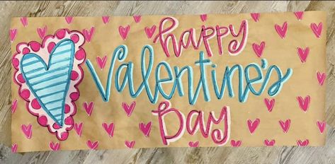 Valentines Banner Ideas, Galentines Party Banner, Brown Paper Banner Ideas, Butcher Paper Banner, Painted Banners, Painted Banner, 21st Birthday Sign, Valentines Birthday Party, Diy Calligraphy