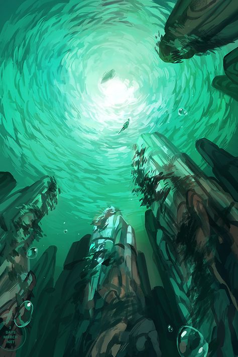 3 days march Underwater Painting, Illustration Kunst, Underwater Scene, Underwater Art, Fantasy Places, Arte Inspo, Fantasy Art Landscapes, Arte Fantasy, 판타지 아트