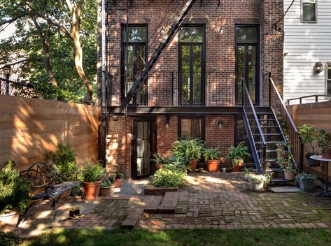 French Doors With Transom, Brownstone Interiors, Brownstone Homes, Parlor Floor, Modern Deck, Brooklyn Brownstone, Garden Floor, Row House, Floor Layout