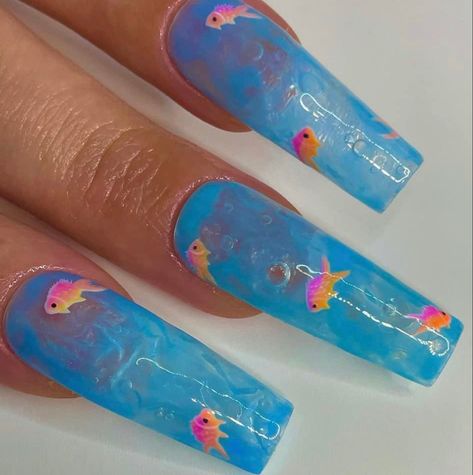 Clear Water Nails, Tropical Core Nails, Fruitiger Aero Nails, Coconut Nails, Frutiger Aero Nails, Aquarium Nails, Fish Nails, Water Nails, Tropical Nails