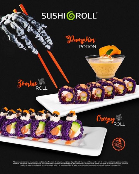 Halloween Sushi Rolls, Halloween Sushi, Gourmet Sushi, Sushi Halloween, Halloween 23, Sushi Love, Sushi Roll, Halloween Cocktails, Halloween Dinner