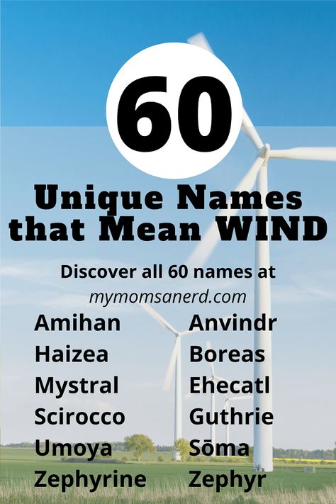 Breeze through these unique names that mean wind and discover even more on our blog! We're not putting wind in your sails, there are so many boy, girl, and unisex options. Names Meaning Wind, Names That Mean Wind, Name Ideas Meaning, Wind Names, Nordic Names, Windy Girl, Last Name Meaning, Kingdom Names, Corkboard Ideas