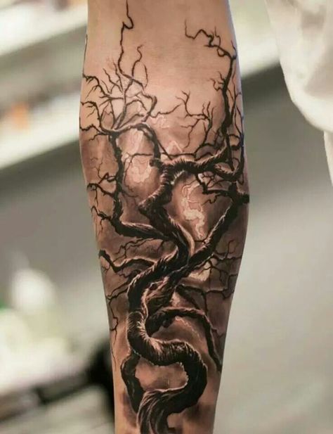 Tree Roots Tattoo, Tree Sleeve Tattoo, Tree Tattoo Men, Roots Tattoo, Oak Tree Tattoo, Scary Tattoos, Forest Tattoos, Tree Tattoo Designs, Vine Tattoos