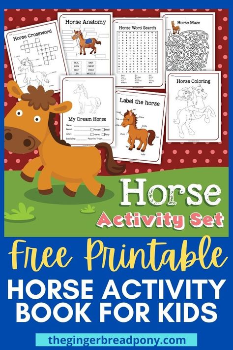 Looking for a cute and easy boredom buster for your horse loving kids? Check out this new FREE printable pack that just hit our blog! This easy-open PDF contains 7 activity pages. Included activities: maze, crossword puzzle, coloring page, word search, my dream horse, label the horse. Great activity for kids while traveling, at pony club or a horse show or anytime! #horse #pony #printable #diy #thegingerbreadpony Horse Bingo Printable Free, Horse Activity Sheets, Pony Club Activities, Horse Worksheets Free Printable, Horse Printables Free, Horse Crafts For Kids, Horse Worksheets, Horse Poems, Horse Activities