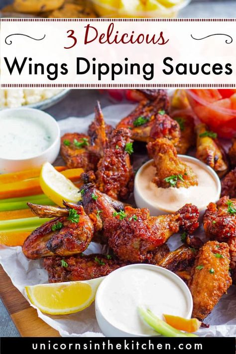 Check out these three awesome dipping sauces for wings! Smoked paprika aioli, garlic parmesan and cilantro lemon! All the good stuff! Perfect for tailgating and game day, these sauces and wings are the ultimate snack! Sauces For Wings, Chicken Wing Dipping Sauce, Sauce For Chicken Wings, Paprika Aioli, Dipping Sauce For Chicken, Chicken Wing Sauce Recipes, Chicken Wing Dip, Dipping Sauces For Chicken, Lemon Pepper Chicken Wings