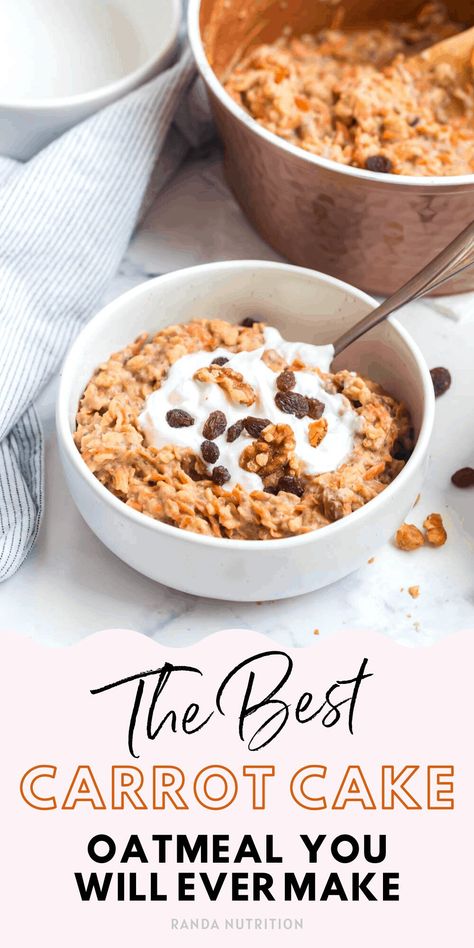 Healthy Carrot Cake Oatmeal, Easy Meal Prep Breakfast, Healthy Carrot Cake, Protein Oatmeal, Picky Toddler, Carrot Cake Oatmeal, Healthy Carrot Cakes, Oatmeal Recipe, Cake Vegan