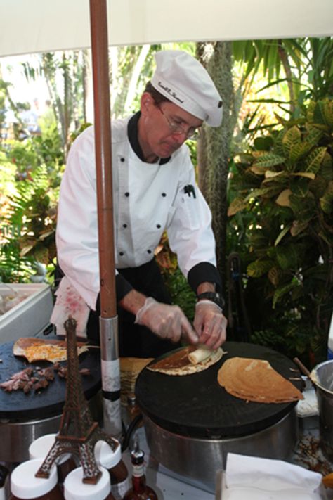 Chef at work | CrepeMaker | Crepe Catering - Miami Crepes Wedding Station, Crepe Station Wedding, Crepe Catering, French Brunch, Crepe Station, Crepe Bar, Teacher Appreciation Luncheon, Dessert Crepes, French Country Wedding