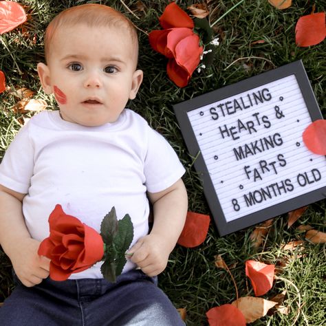 8 Month Baby Photoshoot February, 6 Months Baby Photoshoot Ideas Valentines, Valentine Letter Board Ideas Baby, February Milestone Baby Boy Picture, Valentines Milestone Picture, February Monthly Baby Picture, February Baby Photoshoot, February Milestone Baby Picture, 8 Month Old Baby Pictures