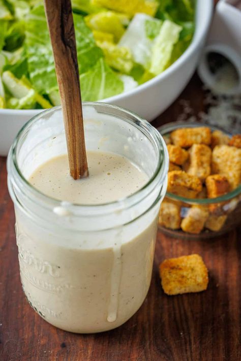 Easy Caesar Dressing Recipe, Creamy Caesar Dressing Recipe, Easy Caesar Salad Dressing, Ceasar Dressing, Caesar Dressing Recipe, Caesar Salad Dressing, Caesar Dressing, Salad Sauce, Salad Side Dishes