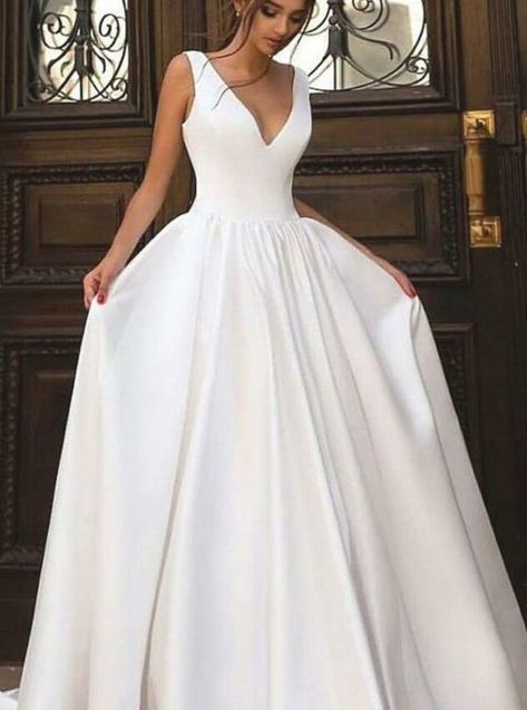 simple vneck sweep train wedding dress, cheap white satin wedding dress#weddingdresses #bridalgowns #simpleweddingdresses #cheapweddingdresses #cubejelly White Satin Wedding Dress, Wedding Dress Cheap, Knitted Headband Free Pattern, Sweep Train Wedding Dress, Train Wedding Dress, Gold Bridesmaid Dresses, Satin Wedding Dress, Summer Wedding Dress, New Wedding Dresses