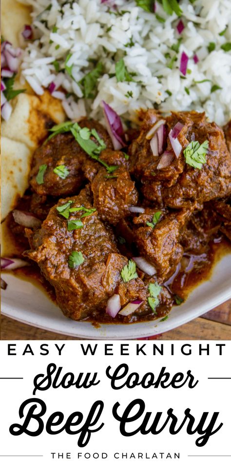 Beef Curry Slow Cooker, Beef Chunks Recipes, Slow Cooker Beef Curry, Indian Beef Recipes, Curry Beef, Beef Curry Recipe, Slow Cooker Curry, African Foods, The Food Charlatan