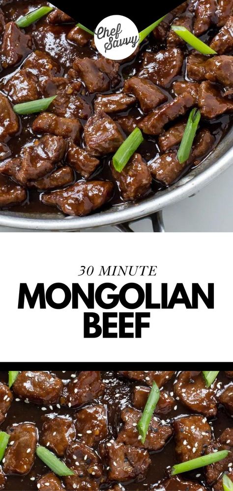 Try this Better than takeout Mongolian Beef Recipe! This Copycat 30 Minute Mongolian Beef is inspired by PF Chang’s Mongolian Beef. Tender flank steak fried and tossed in a thick Asian inspired sauce. Way better than takeout! Serve this Mongolian Beef over rice or stir fry noodles to soak up all of the delicious sauce! Follow Chef Savvy for more Copycat & Restaurant Inspired Recipes! Magnolias Beef Recipe, Mangoline Beef, Mandolin Beef, Magnolian Beef Recipes, Magnolia Beef Recipes, Pf Chang Mongolian Beef Recipe, Beef Over Rice, Mongolian Beef Noodles, Tender Flank Steak