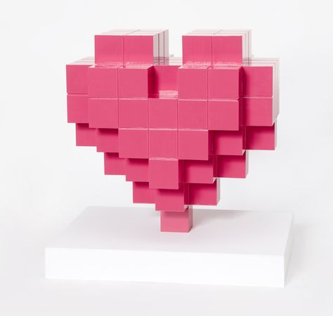 Pixel Art Installation, Pixelated Sculpture, Pixel Sculpture, Heart Sculpture Art, Heart Installation, 2d Composition, Valentine Display, Happy Valentine Gifts, Pixelated Heart