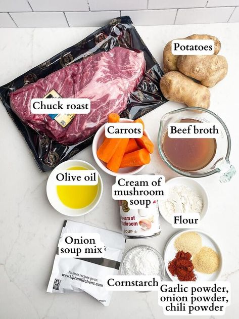 Pot Roast with Lipton Onion Soup Mix is an easy recipe for the best pot roast ever. This classic Crock Pot meal cooks low and slow for succulent fall apart pot roast, fork tender potatoes, and the most delicious gravy. The Perfect Pot RoastThis Lipton onion soup mix pot roast recipe is a classic slow cooker pot roast recipe. In the morning, prep the vegetables and roast, stir together the gravy mixture, and load everything in the Crock Pot.By dinner time, you'll have the most tender… Lipton Onion Soup Pot Roast, Onion Soup Pot Roast, Roast With Onion Soup Mix, Best Pot Roast Ever, The Best Pot Roast, Pot Roasts, Delicious Pot Roast, Pot Roast Seasoning, Slow Cooker Pot Roast Recipes