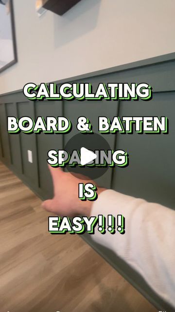 Jake From Upstate Farm on Instagram: "Easiest way to calculate board and batten spacing! #diy #homemakeover #boardandbatten #fyp #accentwall #kitchendesign #sherwinwilliams #pewtergreen #budgetdiy #howto #lifehacks #calculator @sherwinwilliams" Board And Batten Wall Vs Shiplap, Board And Batten Panels, Cheap Board And Batten, How To Calculate Board And Batten Spacing, Small Hallway Accent Wall Ideas, Living Room Wall Remodel Ideas, Board And Batten Slanted Ceiling, Board And Batten Around Outlets, Board And Batten Inside Corner