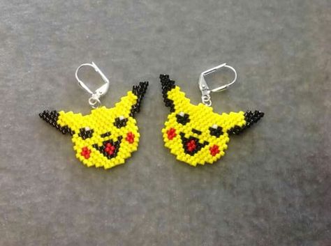 Pikachu from Fusion beads Beaded Pikachu Pattern, Pikachu Beads, Beaded Characters, Beautiful Beaded Earring, Seed Bead Jewelry Patterns, Stitch Jewelry, Pearl Beads Pattern, Beautiful Beaded Jewelry, Fusion Beads