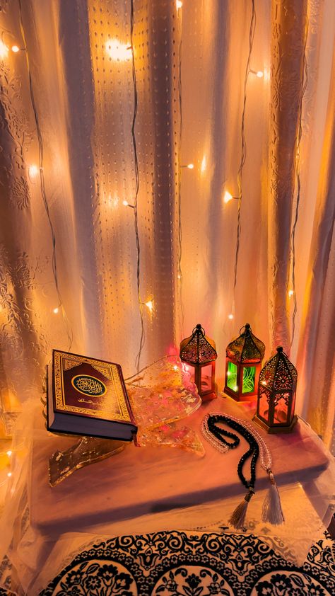 Today marks the first day of Ramadan and I decided to decorate a corner of the house to give the Ramadan vibes. The rihal is made by my mother using resin and it is my favourite piece in this picture ❤️ Ramadan Vibe, Ramadan Corner, First Day Of Ramadan, Decorate A Corner, First Ramadan, Ramadan Vibes, Ramadan Prayer, Ramadan Celebration, Using Resin