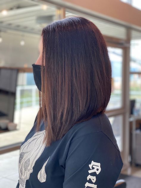 Long Bob Haircuts Shoulder Length, Shoulder A Line Haircut, Long Tapered Bob Haircut, Very Long Bob Hairstyles, Aline Long Bob, Long Bob Hairstyles Thick Hair, Long A Line Bob With Layers, Long A Line Haircut With Layers, Dark Brown Lob Haircut