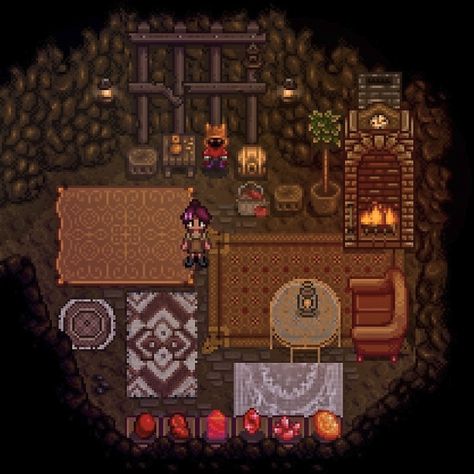 Farm Cave Stardew, Stardew Coop Interior, Stardew Valley Cave Design, Quarry Stardew Valley Layout, Stardew Valley Cave Decoration, Stardew Valley Pelican Town Decoration, Stardew Mushroom Cave Design, Stardew Valley Cave Layout, Stardew Valley Mines Decoration