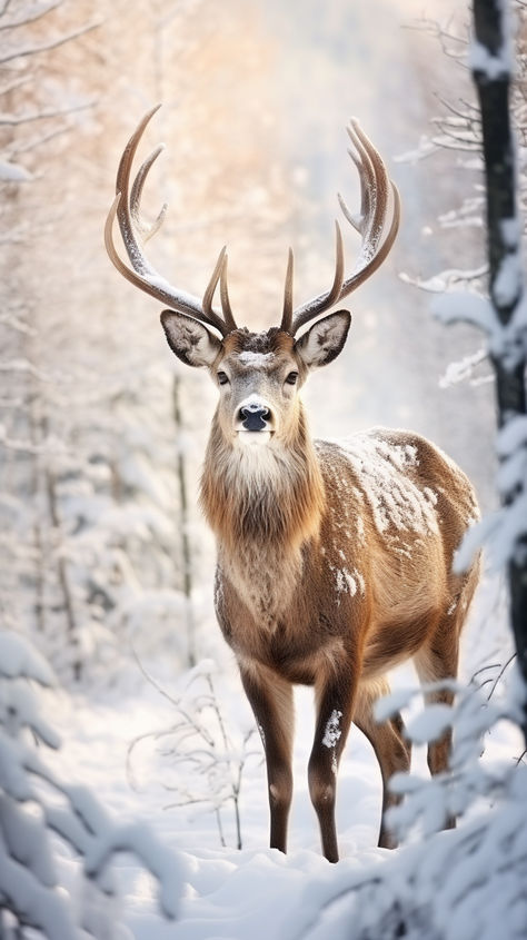 A captivating winter landscape wallpaper from Frozen Fantasia, revealing nature's wintry artistry on your screens. Winter Deer Wallpaper, Deer Wallpaper Iphone, Frost Wallpaper, Animals In Winter, Winter Backgrounds, Landscape Wallpapers, Deer Wallpaper, Cutee Animals, Deer Photos