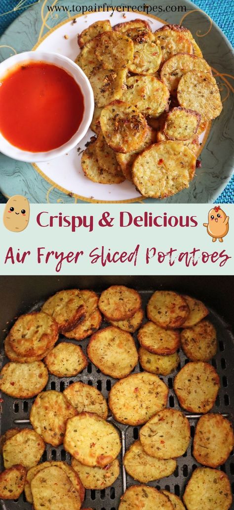 Air Fryer Sliced Potatoes Sliced Fried Potatoes, Crispy Potato Bites, Air Fry Potatoes, Fried Potatoes Recipe, Fruit And Vegetable Wash, Air Fryer Recipes Vegetarian, How To Make Potatoes, Potato Bites, Air Fry Recipes