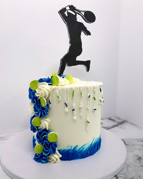 Tennis cake #tenniscake #usopen #cake #buttercreamcake #menscake Tennis Theme Cake, Cake Icing Techniques, Tennis Cake, Badminton Sport, Cakes Design, Icing Techniques, Sport Cakes, 50th Birthday Cake, Drip Cake