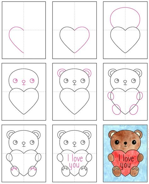 how to draw a teddy bear with a heart Teddy Bear Painting Easy, Draw Valentines Day, Teddy Bear Drawing Easy, Preppy Drawings, Valentine Drawing, Heart Art Projects, Teddy Bear Drawing, Valentines Day Bears, Valentines Day Drawing