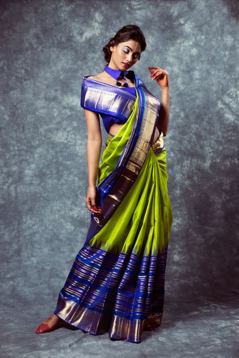 Mugdha Weaves on Behance Green Blue Saree Color Combinations, Parrot Green Pattu Saree, Mugdha Sarees, Green Pattu Saree, Green Colour Saree, Parrot Green Saree, Royal Blue Saree, Saree Color Combinations, Saree Drapes