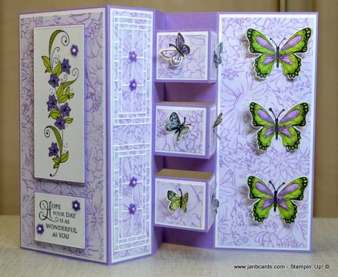 Step Card, Stazon Ink, How To Make An Envelope, Step Cards, Butterfly Birthday, Green Cards, Fancy Fold Cards, Fancy Folds, Butterfly Cards