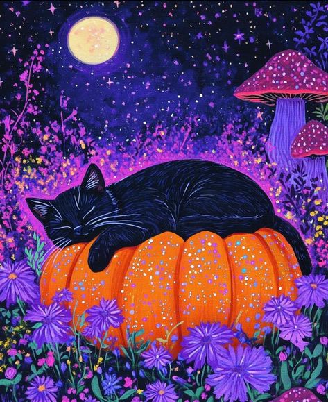 Aesthetic Black Background, Background Cat, Season Aesthetic, Consciousness Art, Black Cat Art, Pumpkin Art, Painting Inspo, Backgrounds Wallpapers, Art Appreciation