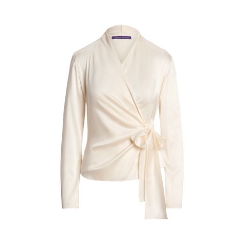 Shea Stretch Silk Charmeuse Wrap Blouse Raph Lauren, Shawl Neckline, Sweatpants And Sweater, Christian Dior Haute Couture, Dior Haute Couture, Ralph Lauren Collection, Silk Charmeuse, Wrap Blouse, Mulberry Silk