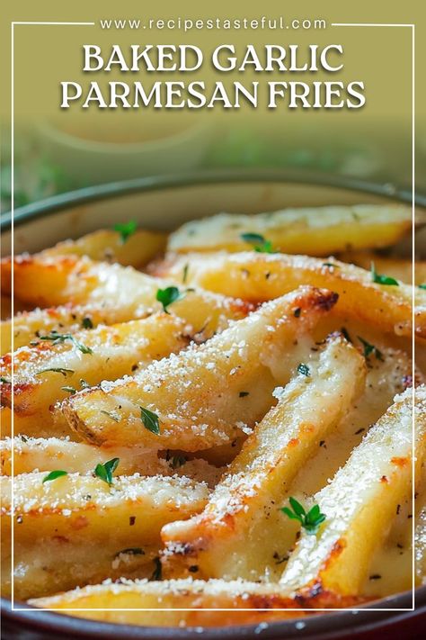 These Baked Garlic Parmesan Fries are a delicious and easy side dish that combines crispy potatoes with the irresistible flavors of garlic and Parmesan cheese. Perfect for any meal! Garlic Parmesan Fries, Parmesan Fries, Garlic Parmesan Potatoes, Baked Garlic, Fries Recipe, Easy Side Dish, Garlic Fries, Cheese Fries, Quick Weeknight Meals