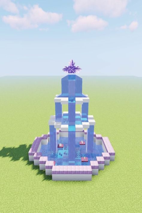 #minecraft #purple #violet #magical #fantasy #build #minecraftbuilds #minecrafters #minecraftbuilder #shaders #shadersminecraft #aesthetic #purpur #quartz #garden #fountain #water #tutorial Minecraft Quartz Build Ideas, Minecraft Fountain Ideas Small Cute, Quartz Building Minecraft, Minecraft Quarts Building, Cute Minecraft Water Fountain, Cute Minecraft Fountain Ideas, Aesthetic Minecraft Fountain, Princess Minecraft Builds, Minecraft Houses Quartz