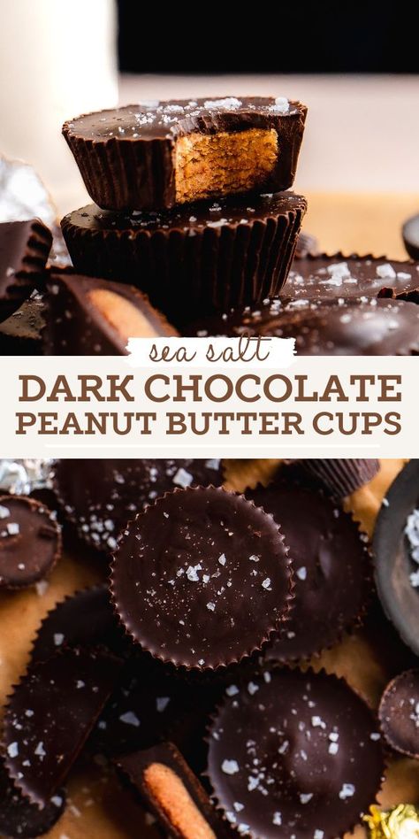 Make your own dark chocolate Reese's right at home with just a few simple ingredients. These healthy peanut butter cups are easy to make and use high quality ingredients. Made gluten free and vegan. Dark Chocolate Peanut Butter Cups, Home Made Reeses, Healthy Reeses Cups, Dark Chocolate Snacks, Reese Cups, Healthy Protein Desserts, Vegan Peanut Butter Cups, Baking Healthy, Homemade Nut Butter