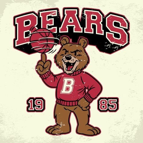 Bear Mascot Vintage Design Old School Vintage Mascot, Vintage Mascot Design, Retro Mascot Design, Bear Mascot, Vintage School Mascot, Vintage Football Mascot, Vintage College Mascot, Bear Mascot Logo, School Hoodies