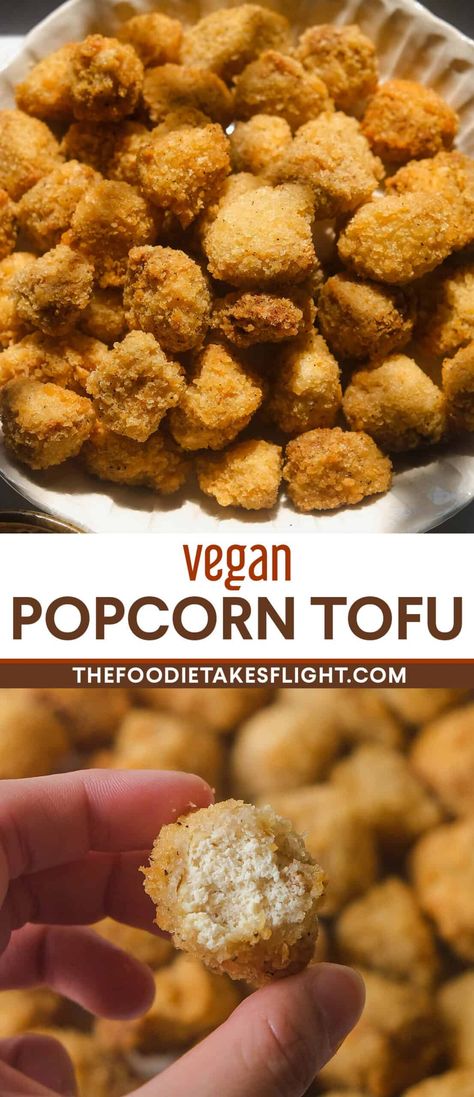 Popcorn Tofu 'Chicken' - The Foodie Takes Flight Chickpea Tofu Recipes, Popcorn Tofu, Vegan Popcorn, Breaded Tofu, Popcorn Chicken Recipe, Tofu Chicken, Tempeh Recipes, Garlic Mayo, Vegan Junk Food