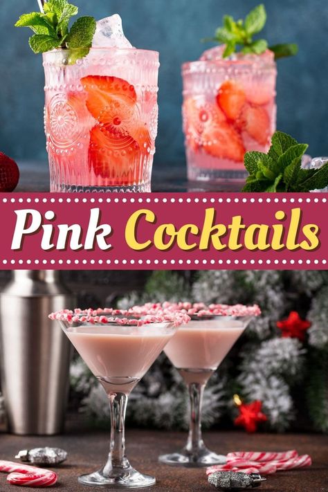 These pink cocktails couldn't be any prettier! From a cosmopolitan to a pink lady to a pink bikini cocktail, these boozy drinks are such a treat. Pink Cosmopolitan Drink, Drink Name Ideas, Wine Mixed Drinks, Christmas Drinks Alcohol, Smoothie Ideas, Cranberry Juice Cocktail, Drinks Party, Vodka Lemonade, Pineapple Rum