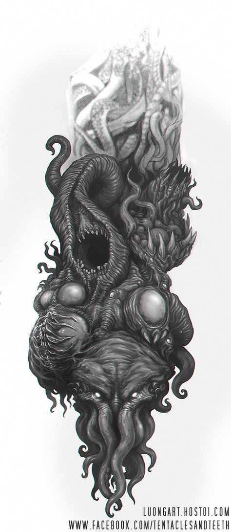 Great Old Ones Tattoo by TentaclesandTeeth.deviantart.com on @DeviantArt Necromorph Tattoo, Lovecraftian Horror Tattoo, Cthulu Tattoos Design, Cthulhu Tattoo Design, Cthulhu Tattoo Traditional, Shub Niggurath, Cthulhu Tattoo, Great Old One, Full Illustration