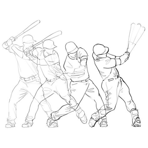 Several frames of baseball player swinging using SketchBook Pro Flipbook animation Baseball Pose Reference Drawing, 2d Animation Frame By Frame, Baseball Poses Drawing, Baseball Animation, Swinging Pose, Motion Sketch, Animation Frame By Frame, Baseball Bat Design, Animation Sketchbook