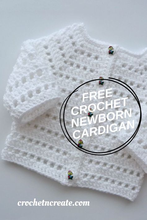 Free crochet newborn cardigan pattern. #crochetbabycoat #crochetbabysweater #crochetbabycardigan #crochetforbaby Crochet Preemie Patterns Free, Crochet Baby Free Pattern, Newborn Crochet Patterns Free, Baby Cardigan Crochet, Crochet Baby Cardigan Free Pattern, Newborn Cardigan, Crochet Patterns Baby Boy, Bebe Clothing, Crochet Baby Sweater Pattern